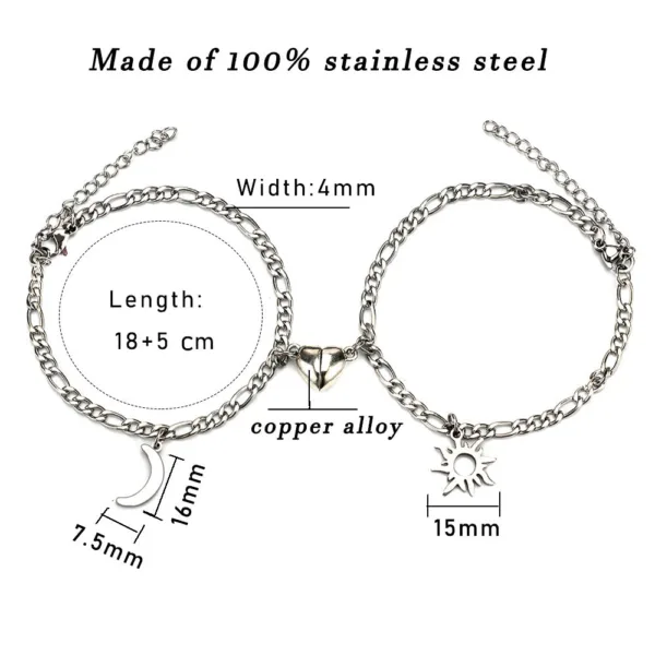 stainless steel sun and moon bracelet creative sex heart magnet attracts - Image 2