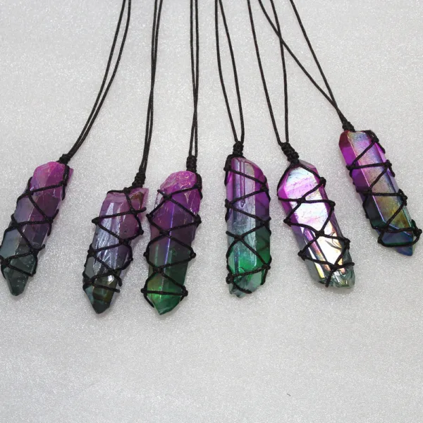 white crystal single crystal electroplating double color net pocket necklace - Image 4