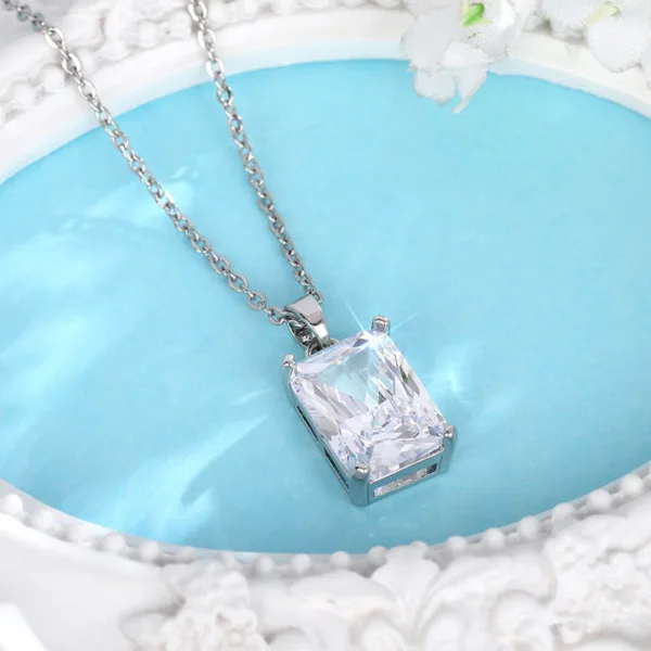 womens square diamond necklace creative pendant - Image 3